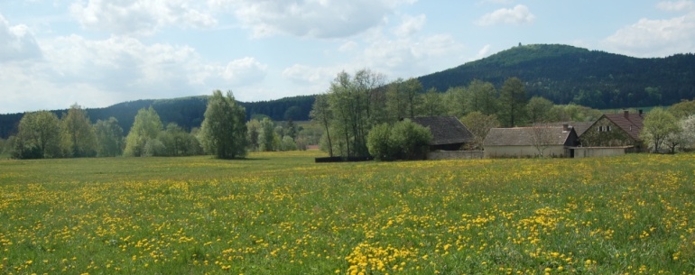 Velký Blaník a domy v Křížově.